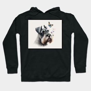 Miniature Schnauzer with butterfly Watercolour Painting Hoodie